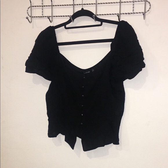 BooHoo Black Button Through Blouse - Size 6 - Picture 5 of 8